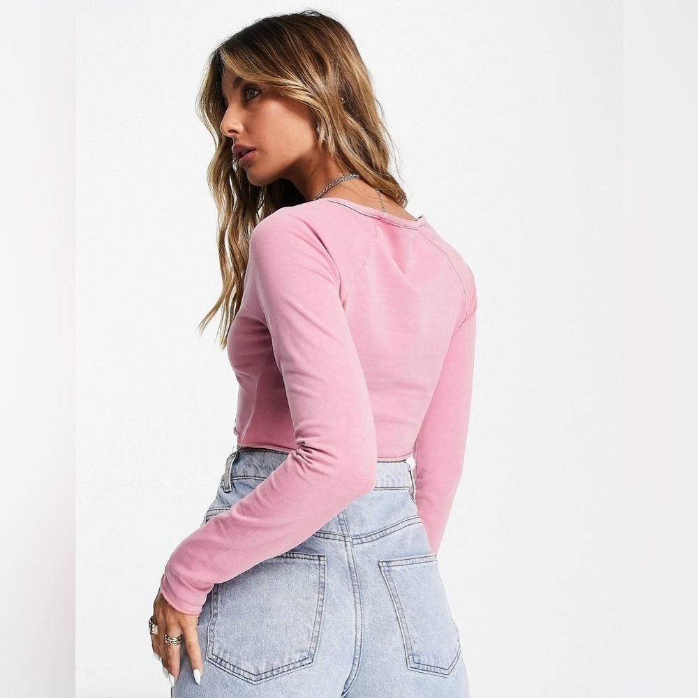 NWT Topshop Washed Button Through Crop Cardi in Pink - Picture 2 of 7
